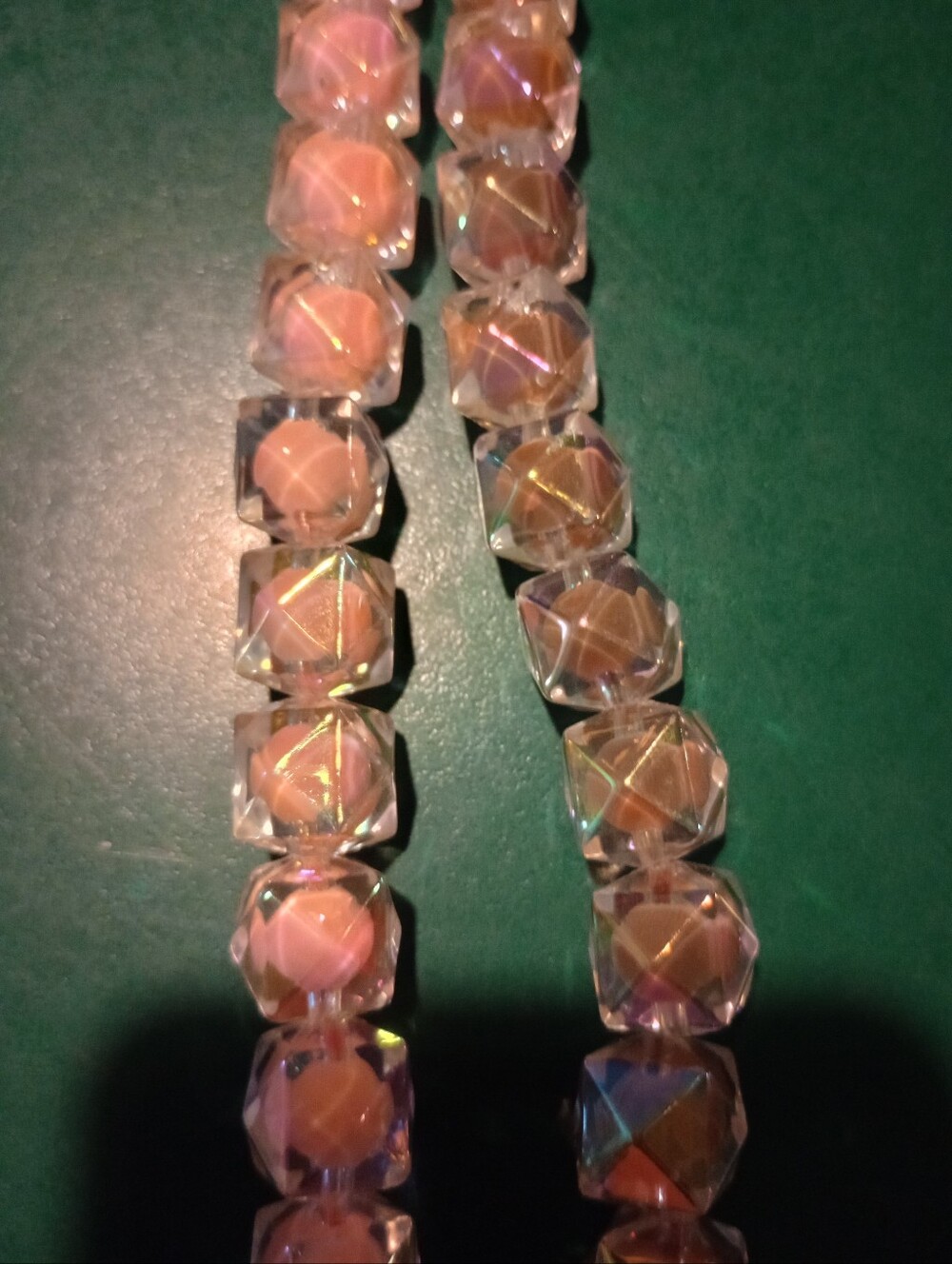 Crystal 1 Peach & 1 Brown Bag Chain  18 Inches Long  Faceted Beads
